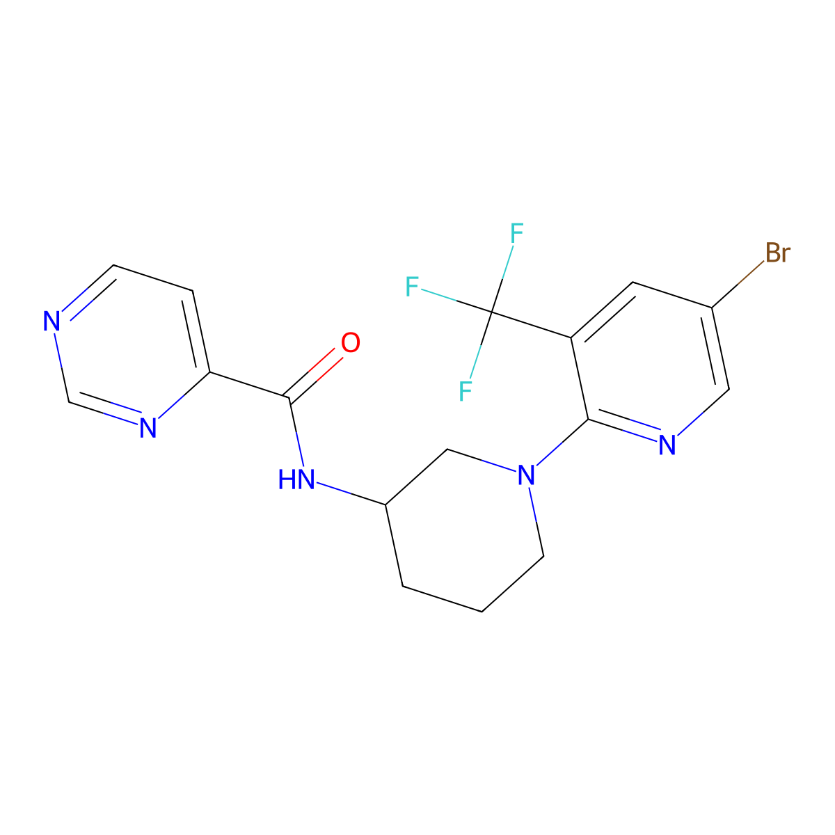 N-[1-[5-bromo-3-(trifluoromethyl)3-pyridinyl]piperidin-3-yl]pyrimidine-4-carboxamide molecular structure, CAS 3085444-13-6