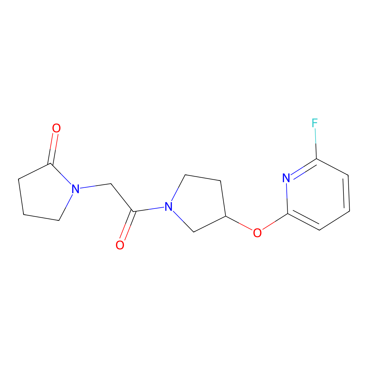 1-[2-[3-(6-Fluoropyridin-2-yl)oxypyrrolidin-1-yl]-2-oxoethyl]pyrrolidin-2-one molecular structure, CAS 3085445-45-7