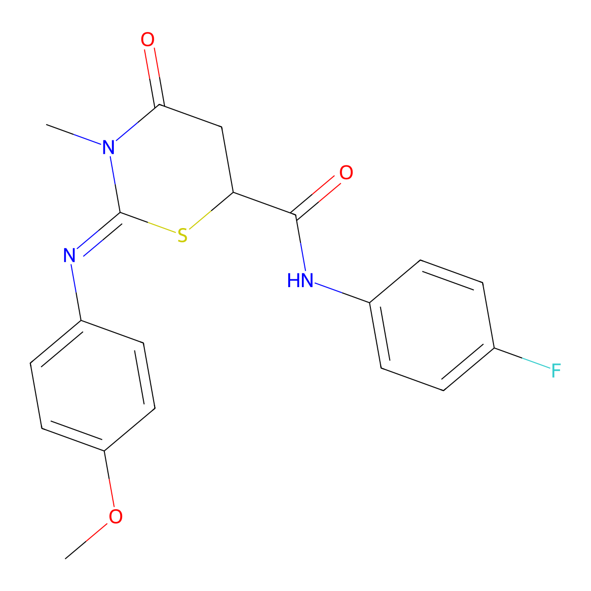 (2Z)-N-(4-fluorophenyl)-2-[(4-methoxyphenyl)imino]-3-methyl-4-oxo-1,3-thiazinane-6-carboxamide molecular structure, CAS 3085544-60-8