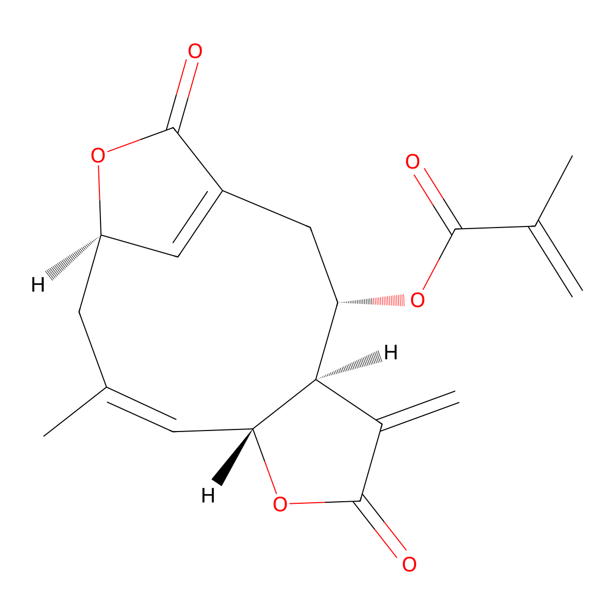 (3aR,4S,9R,11E,12aR)-11-Methyl-3-methylene-2,7-dioxo-2,3,3a,4,5,9,10,12a-octahydro-7H-6,9-(metheno)furo[2,3-f][1]oxacycloundecin-4-yl methacrylate molecular structure, CAS 3085544-63-1