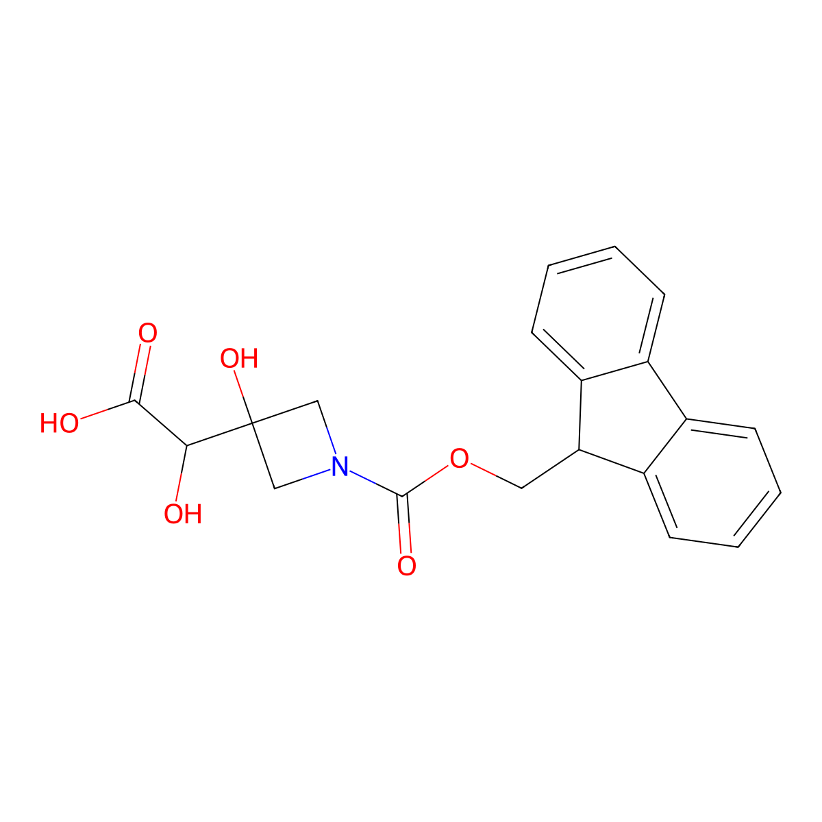 2-(1-{[(9H-fluoren-9-yl)methoxy]carbonyl}-3-hydroxyazetidin-3-yl)-2-hydroxyacetic acid molecular structure, CAS 3085765-42-7