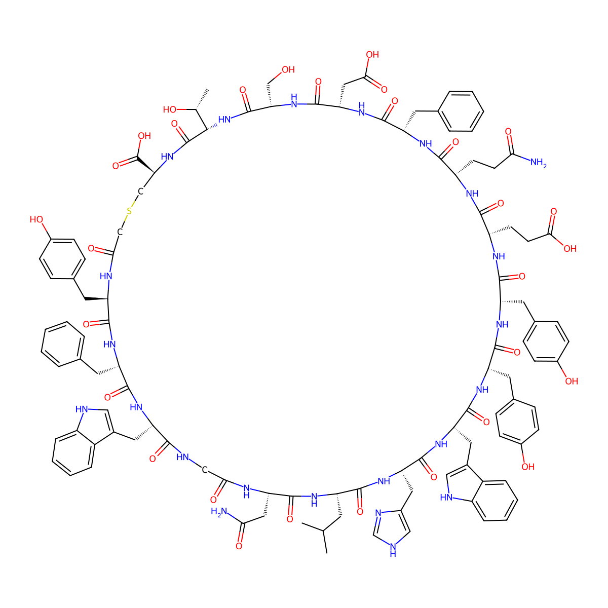 Ac(1)-D-Tyr-Phe-Trp-Gly-Asn-Leu-His-Trp-Tyr-Tyr-Glu-Gln-Phe-Asp-Ser-Thr-Cys(1)-OH molecular structure, CAS 3085809-95-3