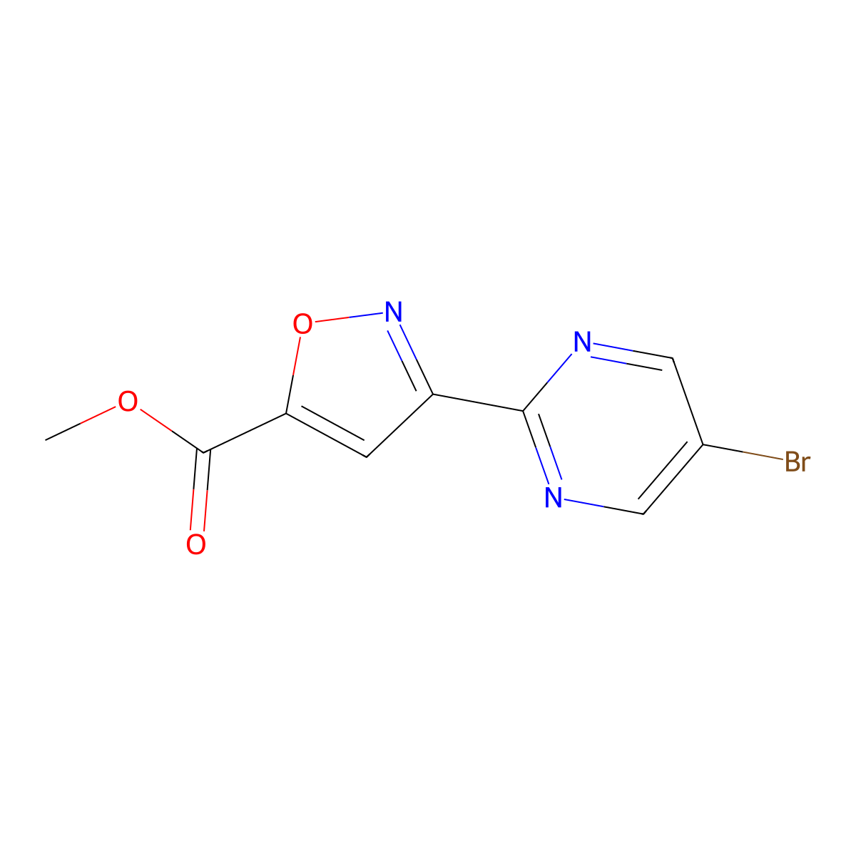 Methyl 3-(5-bromopyrimidin-2-yl)-1,2-oxazole-5-carboxylate molecular structure, CAS 3086090-86-7