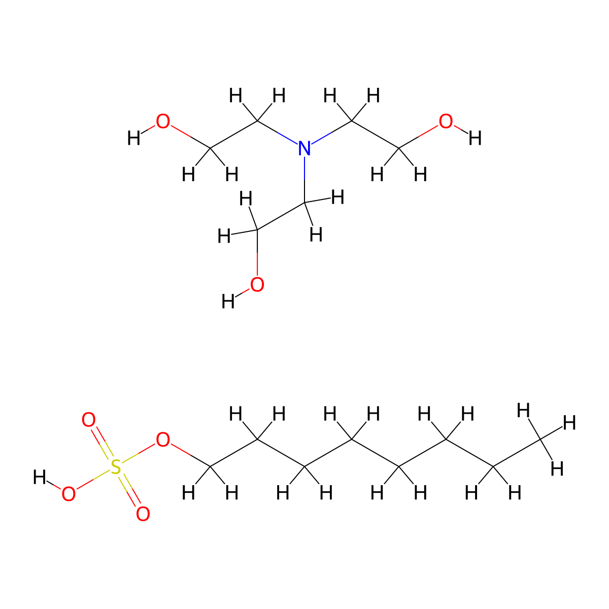 Triethanolamine octyl sulfate molecular structure, CAS 30862-34-1