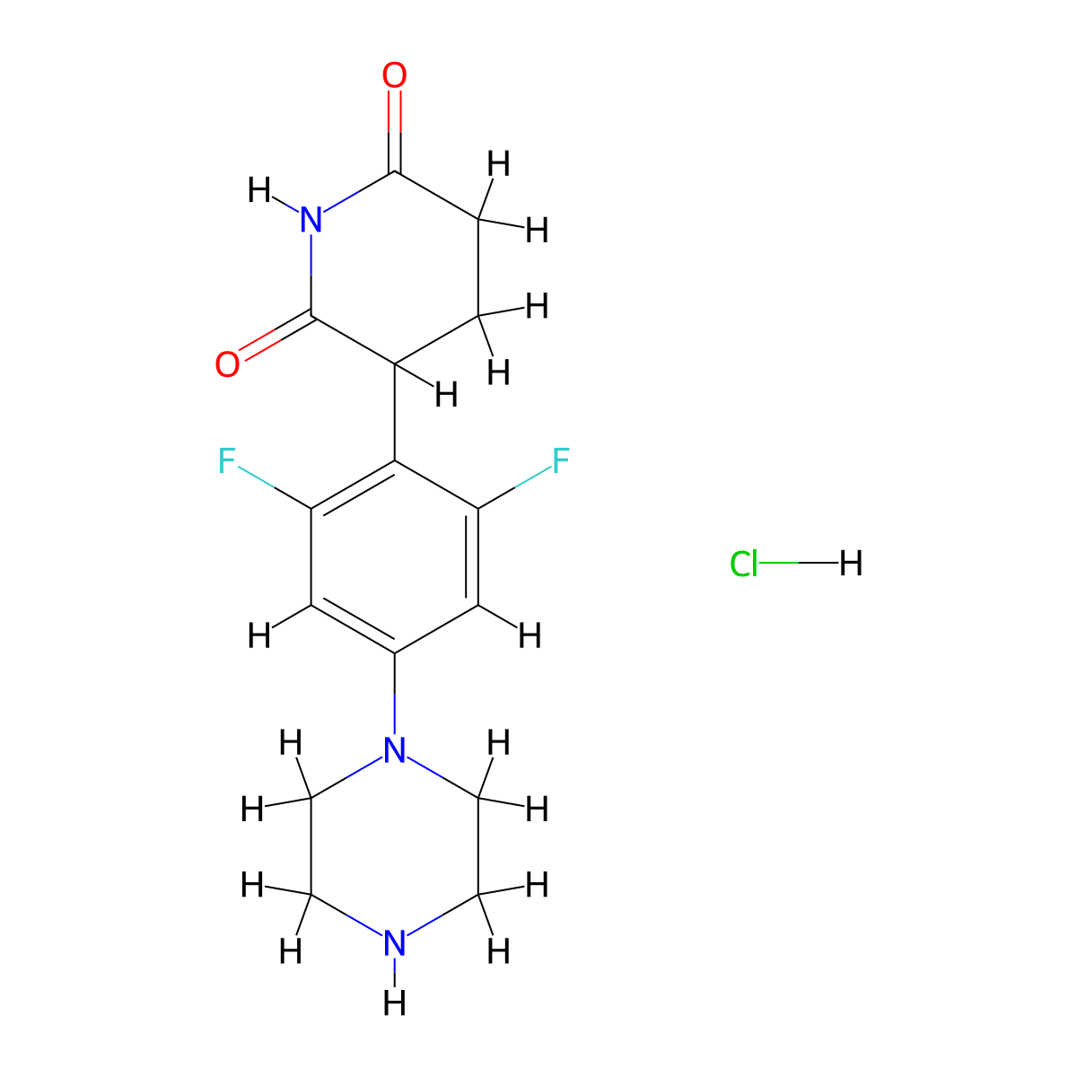 3-[2,6-Difluoro-4-(piperazin-1-yl)phenyl]piperidine-2,6-dione Hydrochloride molecular structure, CAS 3086252-43-6