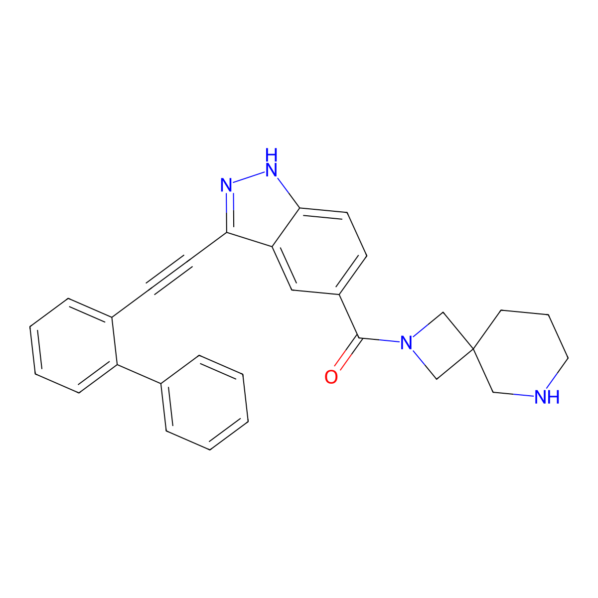 2,8-diazaspiro[3.5]nonan-2-yl-[3-[2-(2-phenylphenyl)ethynyl]-2H-indazol-5-yl]methanone molecular structure, CAS 3086536-23-1