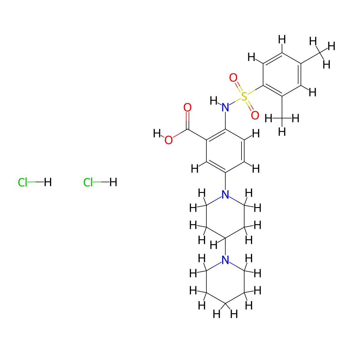5-([1,4'-Bipiperidin]-1'-YL)-2-(2,4-dimethylphenylsulfonamido)benzoic acid dihydrochloride molecular structure, CAS 3088041-47-5