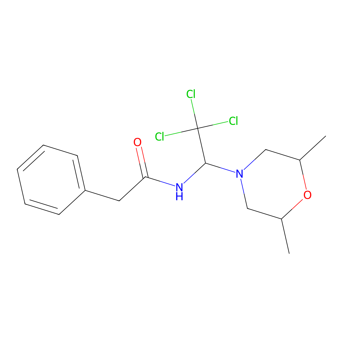 2-phenyl-N-[2,2,2-trichloro-1-(2,6-dimethylmorpholin-4-yl)ethyl]acetamide molecular structure, CAS 308805-10-9