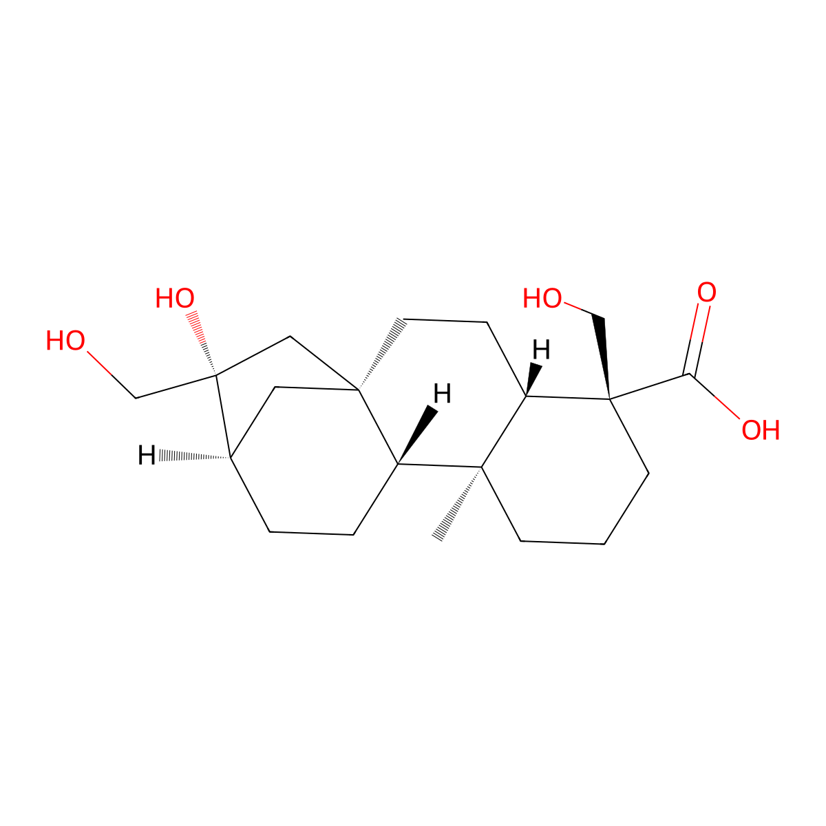 (1S,4S,5R,9S,10R,13R,14R)-14-Hydroxy-5,14-bis(hydroxymethyl)-9-methyltetracyclo[11.2.1.01,10.04,9]hexadecane-5-carboxylic acid molecular structure, CAS 308821-59-2