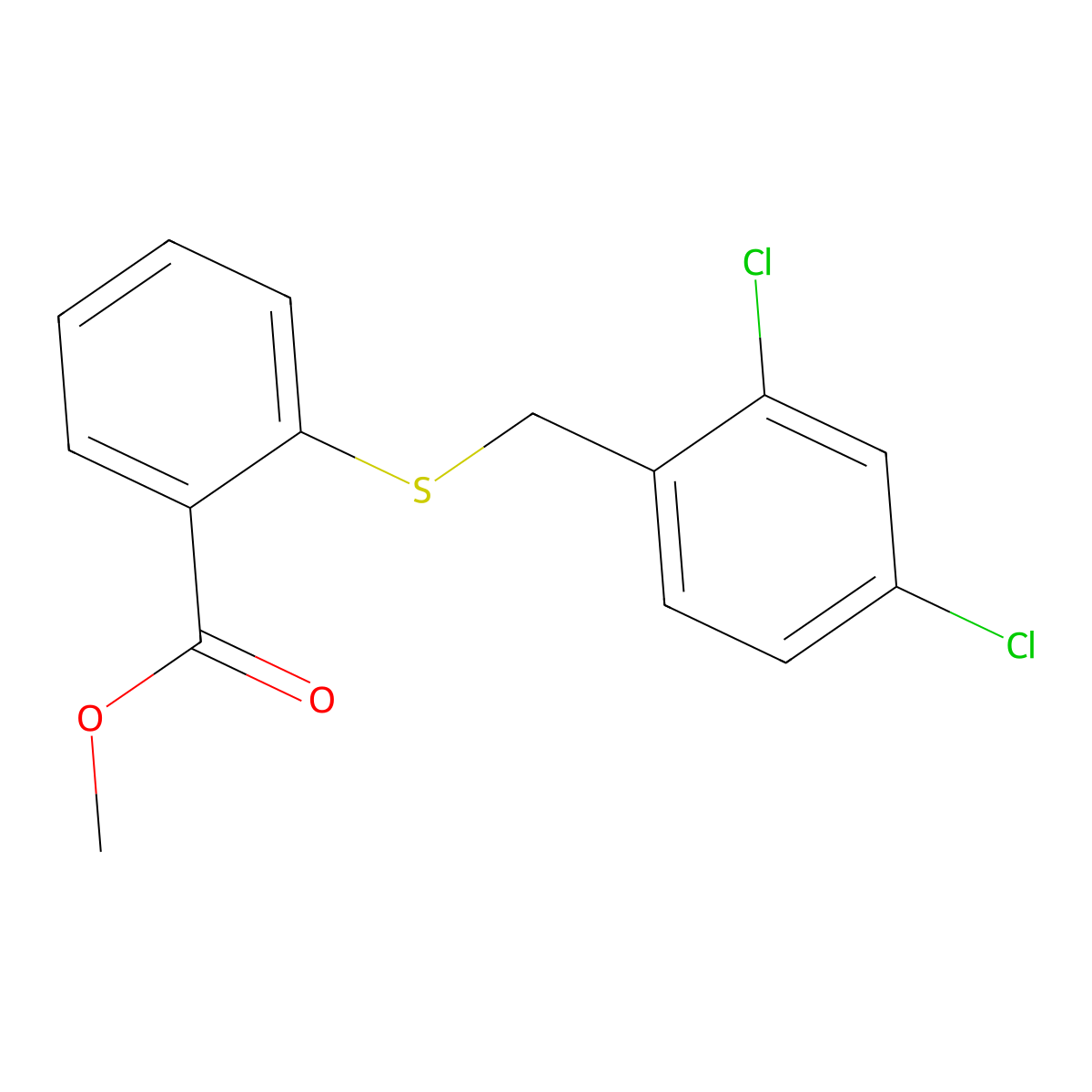 Methyl 2-[(2,4-dichlorobenzyl)sulfanyl]benzenecarboxylate molecular structure, CAS 308851-38-9