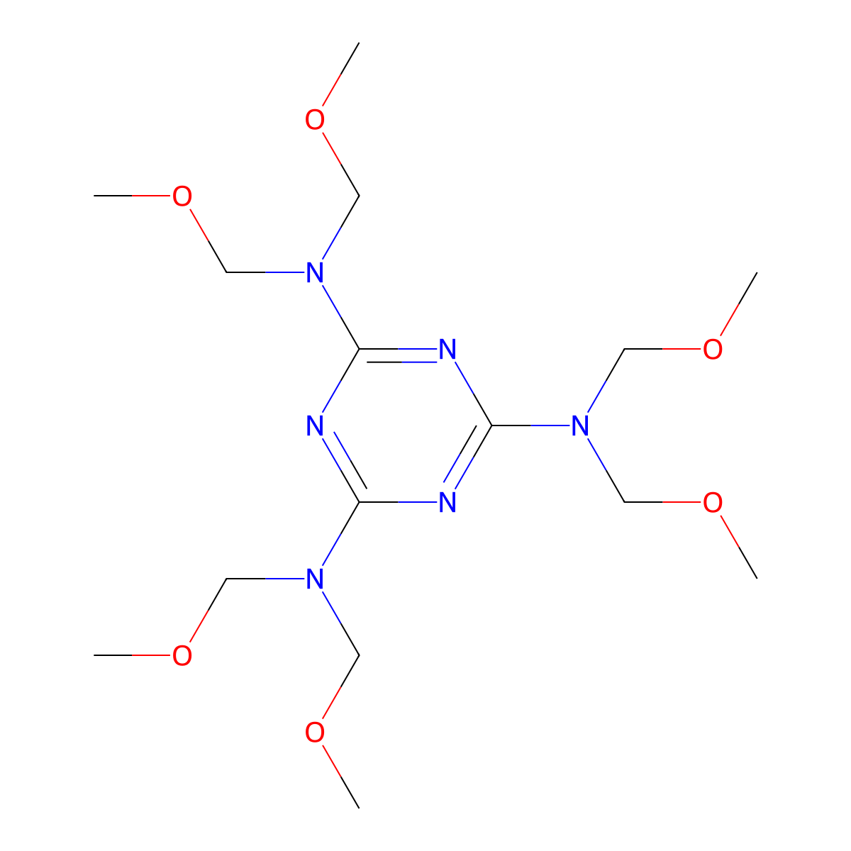 Hexakis(methoxymethyl)melamine molecular structure, CAS 3089-11-0