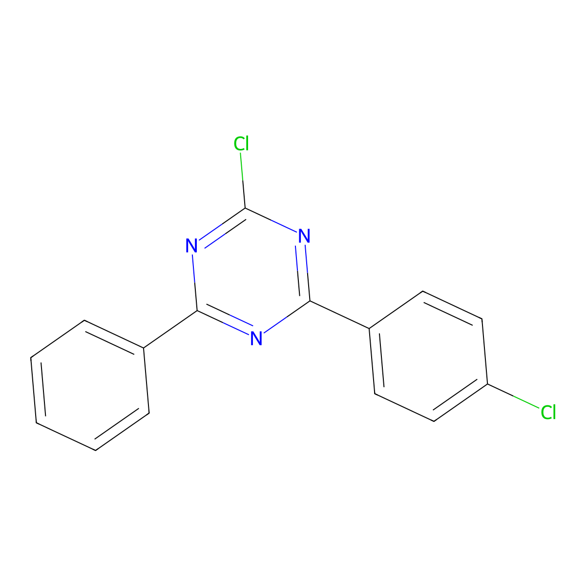 2-Chloro-4-(4-chlorophenyl)-6-phenyl-1,3,5-triazine molecular structure, CAS 30894-93-0