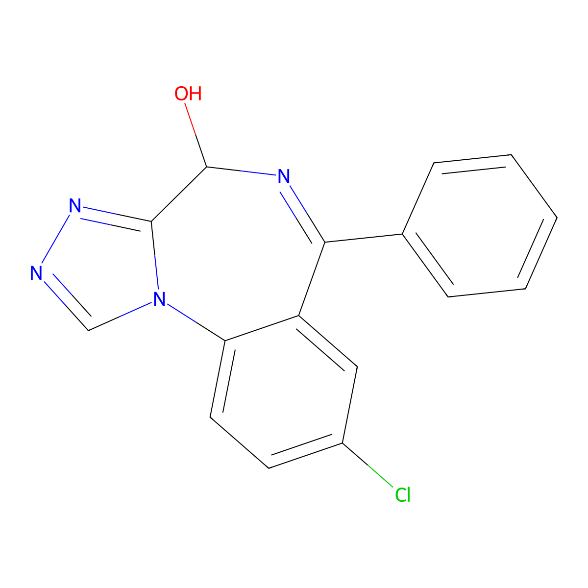 8-Chloro-6-phenyl-4H-[1,2,4]triazolo[4,3-a][1,4]benzodiazepin-4-ol molecular structure, CAS 30896-56-1