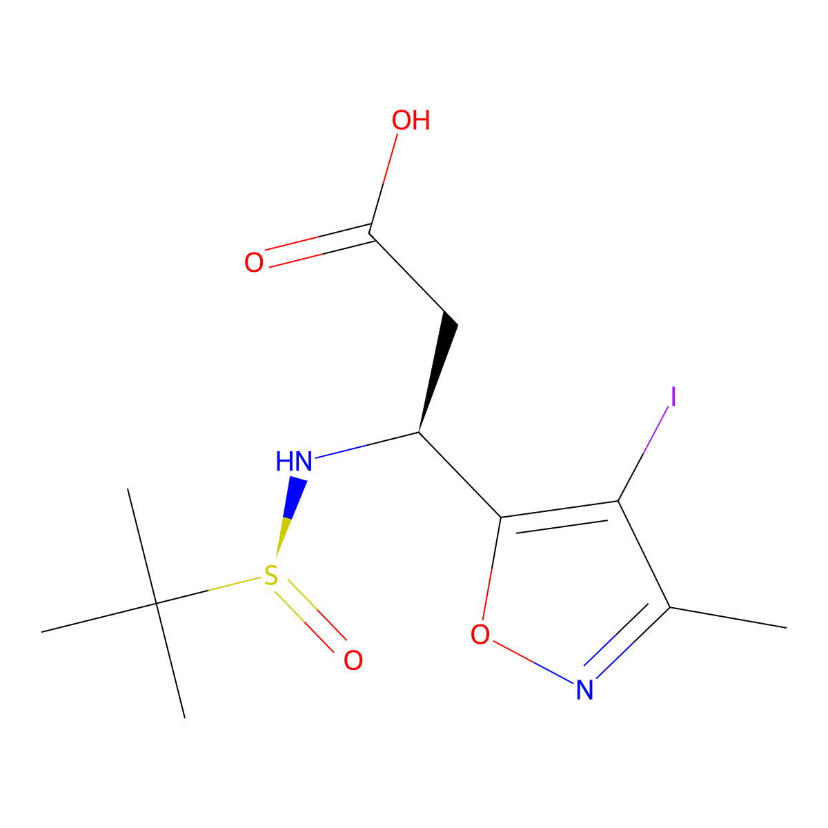 (S)-3-((S)-1,1-Dimethylethylsulfinamido)-3-(4-iodo-3-methylisoxazol-5-YL)propanoic acid molecular structure, CAS 3090702-93-2