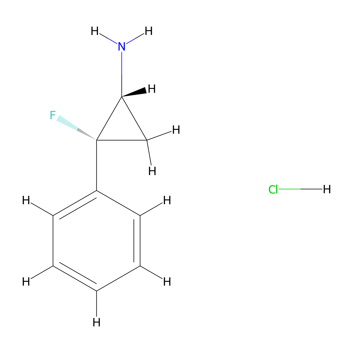 trans-2-Fluoro-2-phenylcyclopropanamine Hydrochloride molecular structure, CAS 309242-32-8