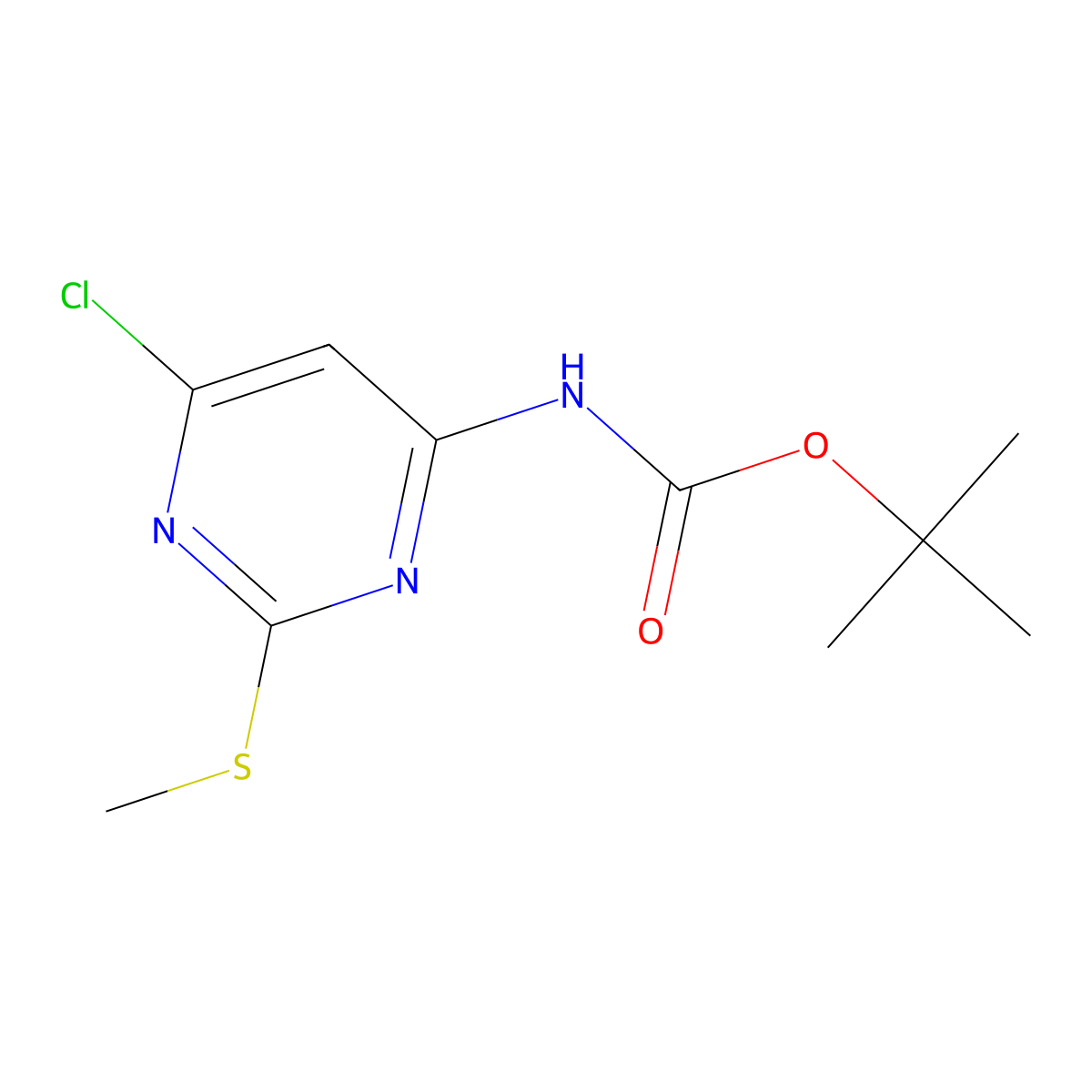 tert-butyl N-[6-chloro-2-(methylsulfanyl)pyrimidin-4-yl]carbamate molecular structure, CAS 309256-03-9