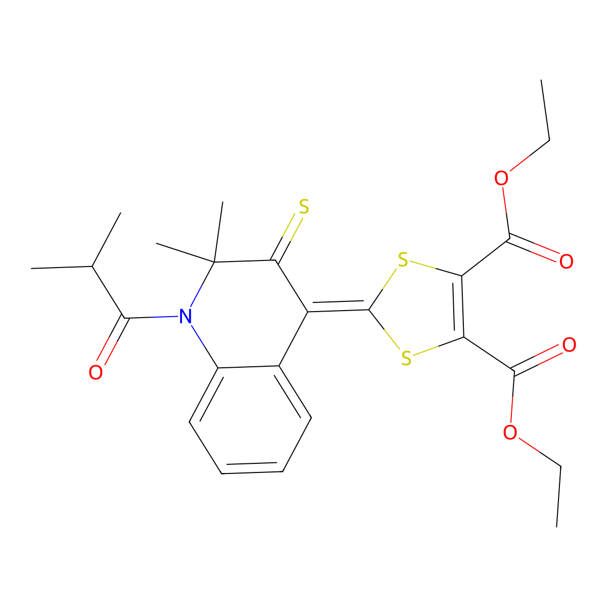 diethyl 2-(2,2-dimethyl-1-(2-methylpropanoyl)-3-thioxo-2,3-dihydro-4(1H)-quinolinylidene)-1,3-dithiole-4,5-dicarboxylate molecular structure, CAS 309265-57-4
