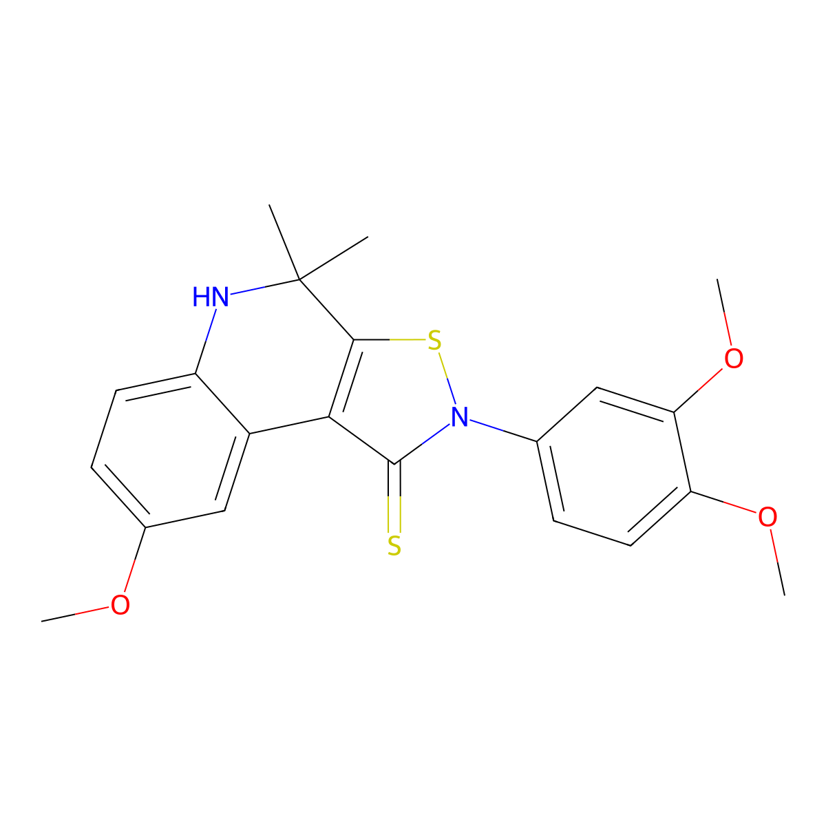 2-(3,4-dimethoxyphenyl)-8-methoxy-4,4-dimethyl-5H-isothiazolo[5,4-c]quinoline-1-thione molecular structure, CAS 309265-64-3