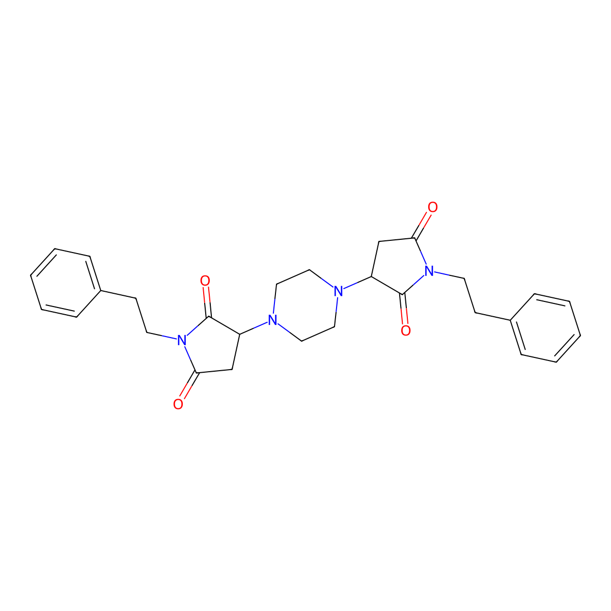 3,3'-Piperazine-1,4-diylbis[1-(2-phenylethyl)pyrrolidine-2,5-dione] molecular structure, CAS 309265-78-9