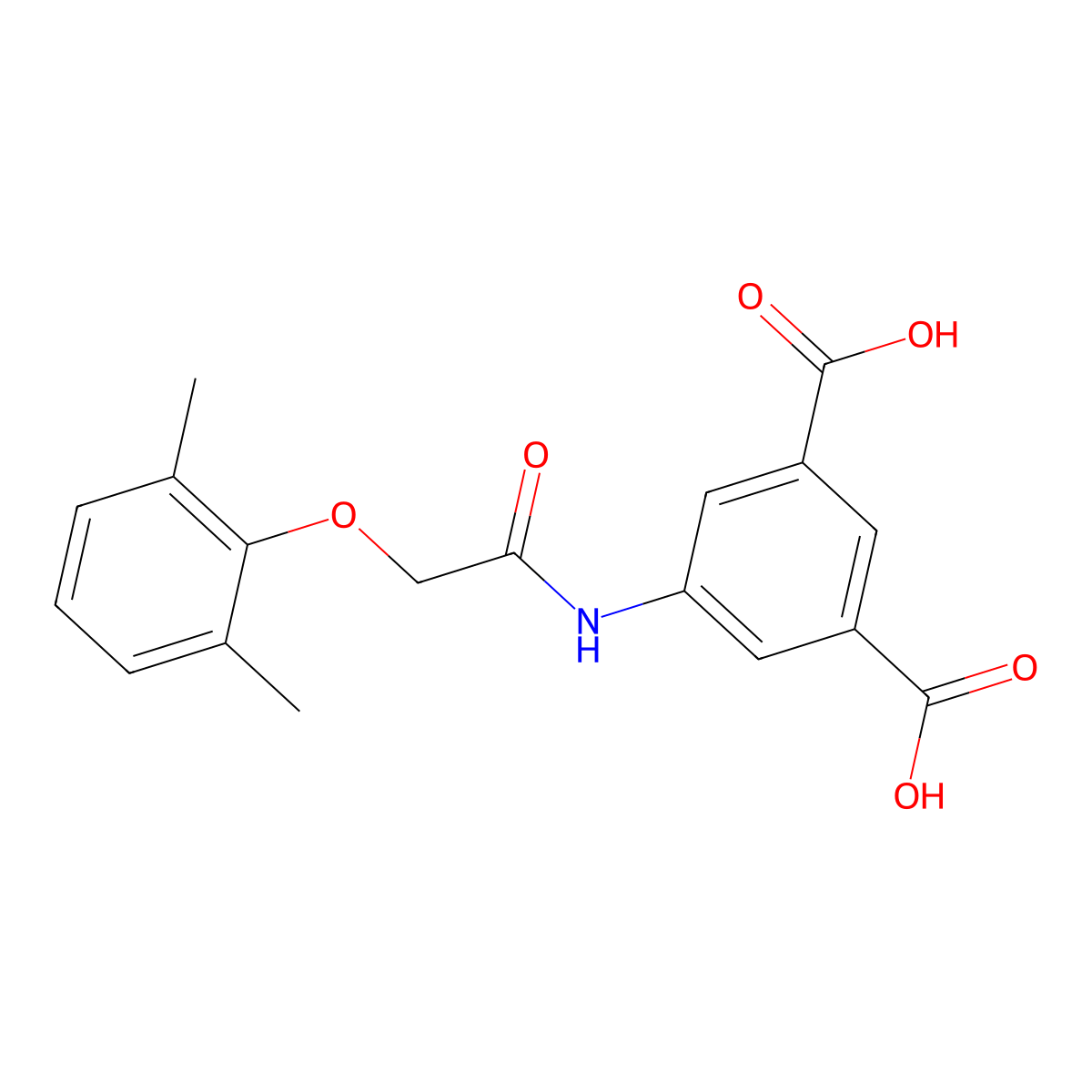 5-{[(2,6-Dimethylphenoxy)acetyl]amino}benzene-1,3-dicarboxylic acid molecular structure, CAS 309266-07-7