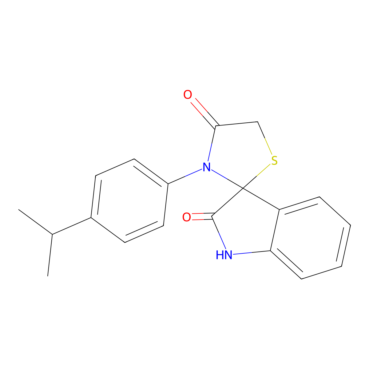 3-(4-propan-2-ylphenyl)spiro[1,3-thiazolidine-2,3'-1H-indole]-2',4-dione molecular structure, CAS 309266-80-6