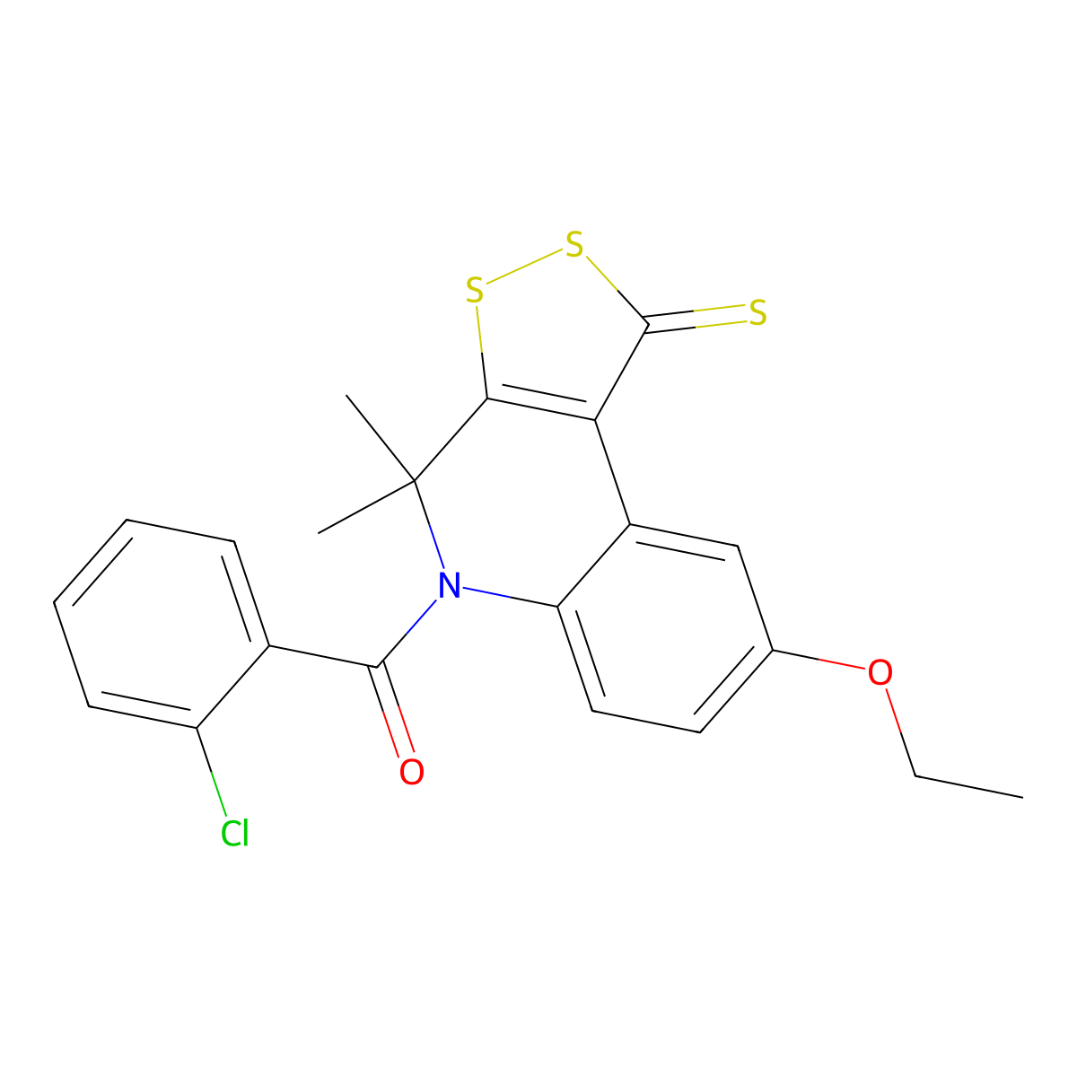 (2-chlorophenyl)(8-ethoxy-4,4-dimethyl-1-thioxo-1,4-dihydro-5H-[1,2]dithiolo[3,4-c]quinolin-5-yl)methanone molecular structure, CAS 309267-36-5