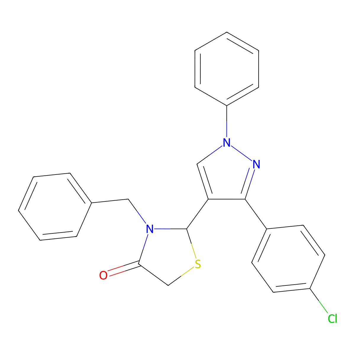 3-benzyl-2-[3-(4-chlorophenyl)-1-phenyl-1H-pyrazol-4-yl]-1,3-thiazolidin-4-one molecular structure, CAS 309267-47-8