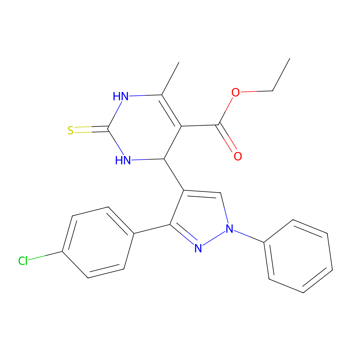 ethyl 4-[3-(4-chlorophenyl)-1-phenylpyrazol-4-yl]-6-methyl-2-sulfanylidene-3,4-dihydro-1H-pyrimidine-5-carboxylate molecular structure, CAS 309267-51-4