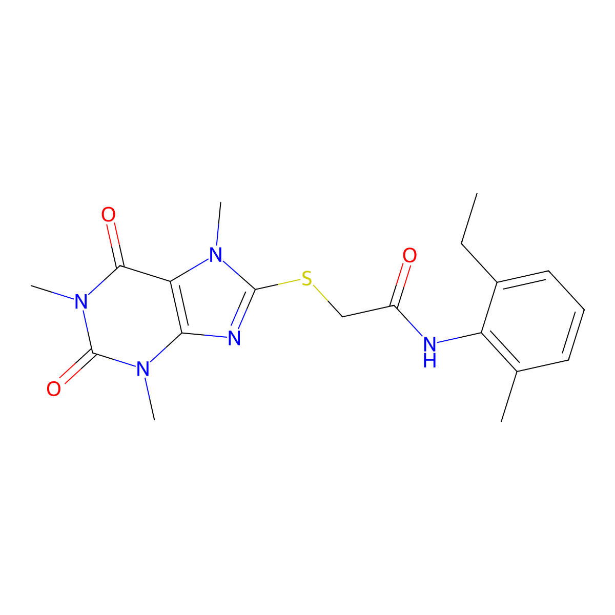 N-(2-ethyl-6-methylphenyl)-2-[(1,3,7-trimethyl-2,6-dioxo-2,3,6,7-tetrahydro-1H-purin-8-yl)sulfanyl]acetamide molecular structure, CAS 309267-71-8