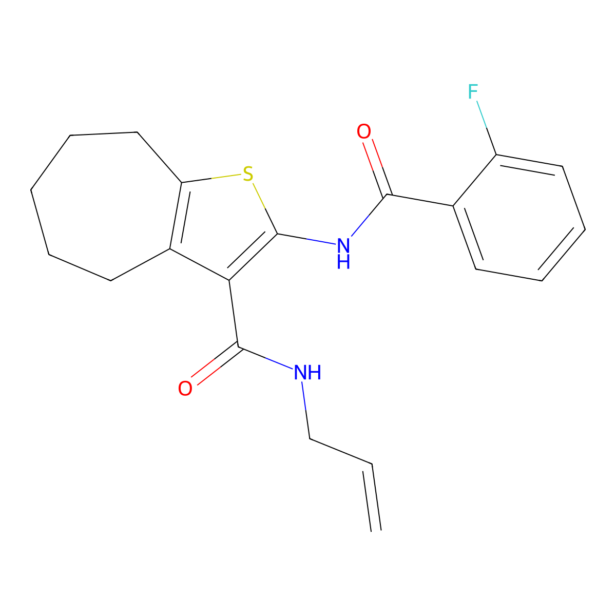 2-[(2-fluorobenzoyl)amino]-N-prop-2-enyl-5,6,7,8-tetrahydro-4H-cyclohepta[b]thiophene-3-carboxamide molecular structure, CAS 309268-08-4