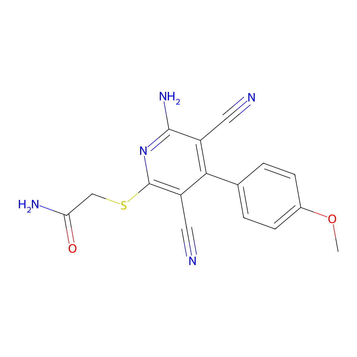 2-((6-Amino-3,5-dicyano-4-(4-methoxyphenyl)pyridin-2-yl)thio)acetamide molecular structure, CAS 309268-54-0