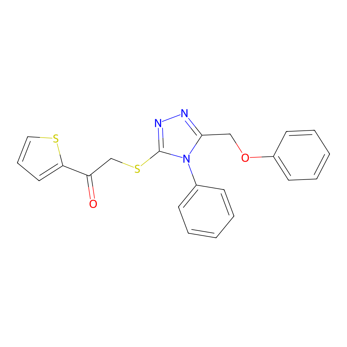 2-[[5-(Phenoxymethyl)-4-phenyl-1,2,4-triazol-3-yl]sulfanyl]-1-thiophen-2-ylethanone molecular structure, CAS 309268-80-2
