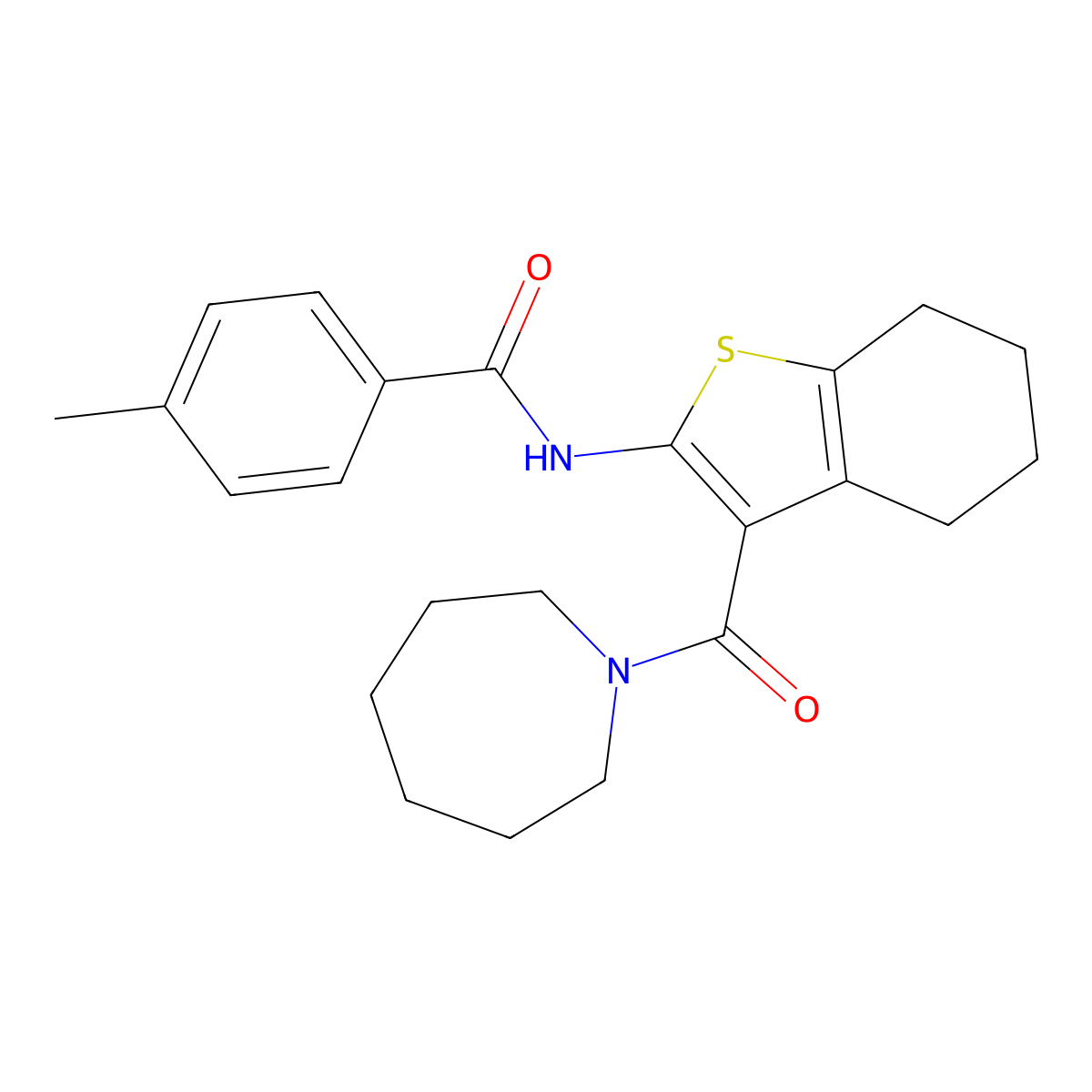 N-[3-(azepane-1-carbonyl)-4,5,6,7-tetrahydro-1-benzothiophen-2-yl]-4-methylbenzamide molecular structure, CAS 309268-84-6