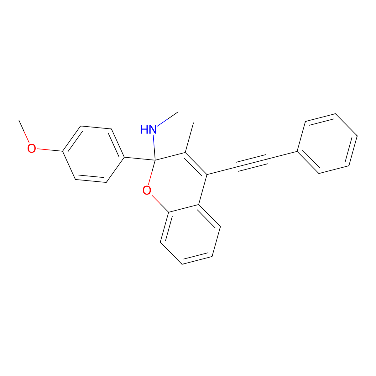 2-(4-methoxyphenyl)-N,3-dimethyl-4-(phenylethynyl)-2H-chromen-2-amine molecular structure, CAS 309268-96-0