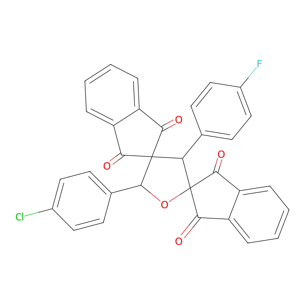 5'-(4-Chlorophenyl)-3'-(4-fluorophenyl)dispiro[indene-2,2'-furan-4',2''-indene]-1,1'',3,3''-tetrone molecular structure, CAS 309270-71-1
