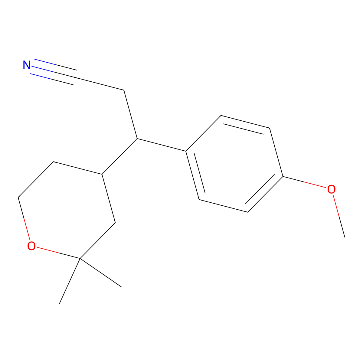 3-(2,2-Dimethyloxan-4-yl)-3-(4-methoxyphenyl)propanenitrile molecular structure, CAS 309270-87-9
