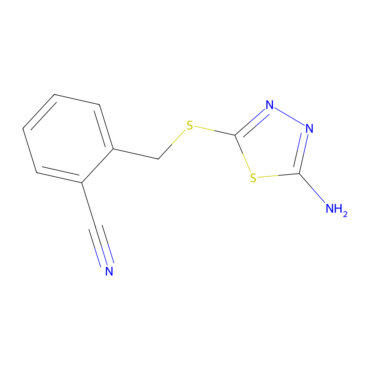 2-{[(5-Amino-1,3,4-thiadiazol-2-yl)sulfanyl]methyl}benzonitrile molecular structure, CAS 309270-96-0