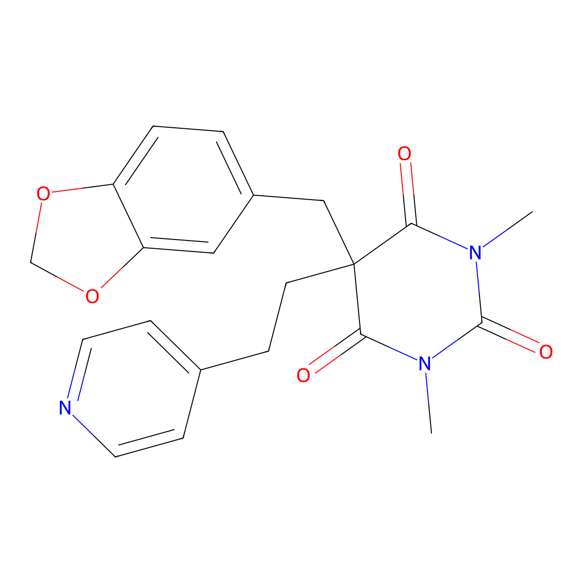 5-(1,3-Benzodioxol-5-ylmethyl)-1,3-dimethyl-5-(2-pyridin-4-ylethyl)-1,3-diazinane-2,4,6-trione molecular structure, CAS 309271-33-8