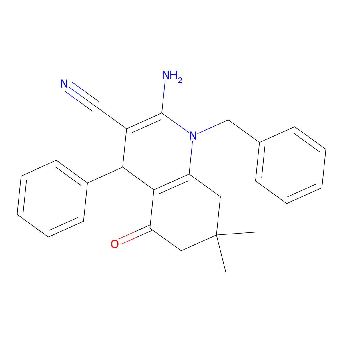 2-amino-1-benzyl-7,7-dimethyl-5-oxo-4-phenyl-6,8-dihydro-4H-quinoline-3-carbonitrile molecular structure, CAS 309271-69-0