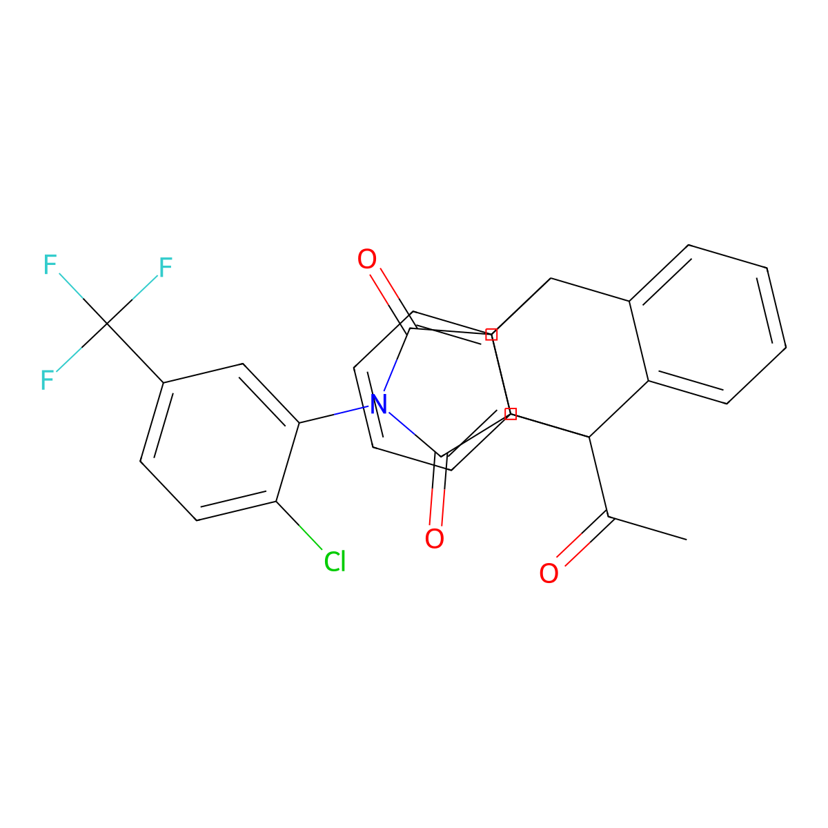 1-Acetyl-17-[2-chloro-5-(trifluoromethyl)phenyl]-17-azapentacyclo[6.6.5.0~2,7~.0~9,14~.0~15,19~]nonadeca-2,4,6,9,11,13-hexaene-16,18-dione (non-preferred name) molecular structure, CAS 309273-72-1