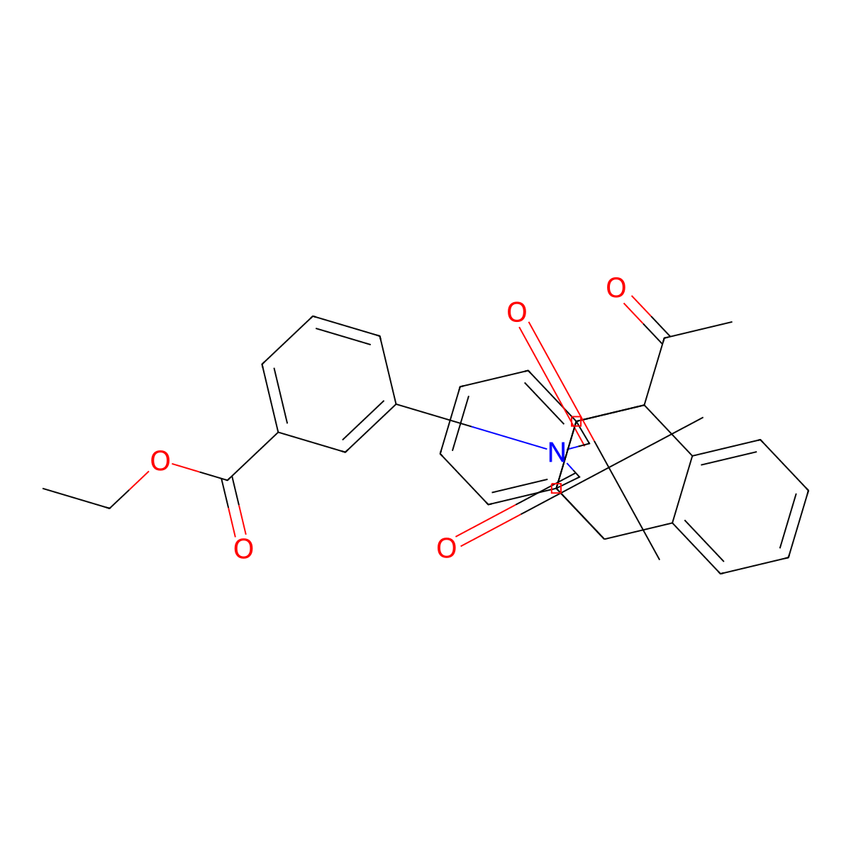 Ethyl 3-(1-acetyl-16,18-dioxo-17-azapentacyclo[6.6.5.0~2,7~.0~9,14~.0~15,19~]nonadeca-2,4,6,9,11,13-hexaen-17-yl)benzoate (non-preferred name) molecular structure, CAS 309273-74-3
