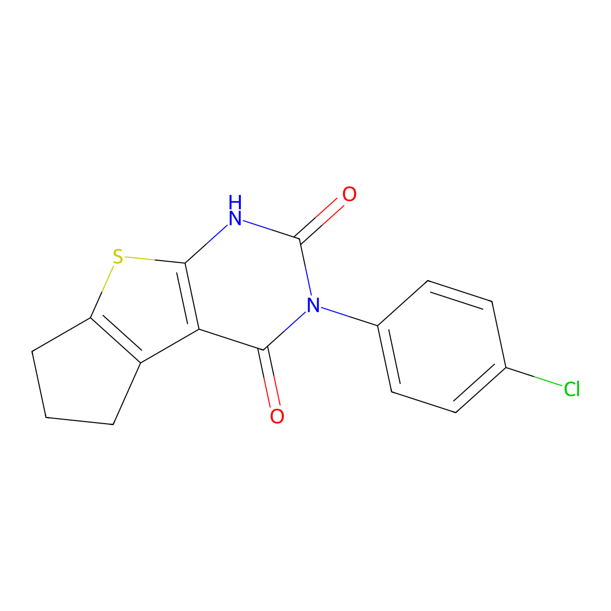 3-(4-chlorophenyl)-1,5,6,7-tetrahydro-2H-cyclopenta[4,5]thieno[2,3-d]pyrimidine-2,4(3H)-dione molecular structure, CAS 309273-77-6