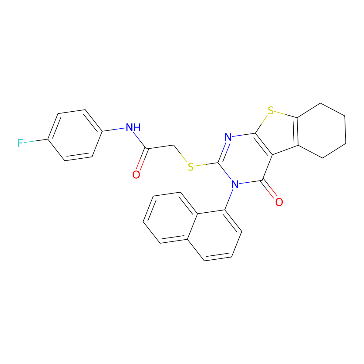 N-(4-fluorophenyl)-2-{[3-(1-naphthyl)-4-oxo-3,4,5,6,7,8-hexahydro[1]benzothieno[2,3-d]pyrimidin-2-yl]sulfanyl}acetamide molecular structure, CAS 309273-78-7