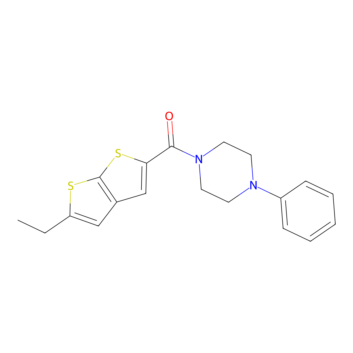(5-Ethylthieno[2,3-b]thiophen-2-yl)(4-phenylpiperazin-1-yl)methanone molecular structure, CAS 309274-03-1