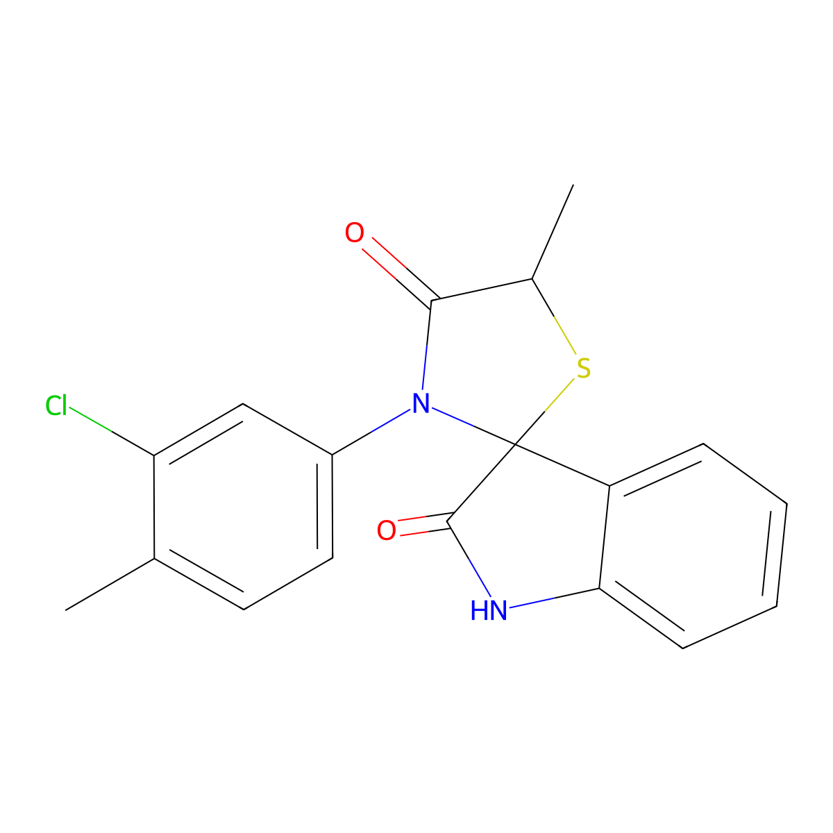3-(3-chloro-4-methylphenyl)-5-methylspiro[1,3-thiazolidine-2,3'-1H-indole]-2',4-dione molecular structure, CAS 309274-08-6