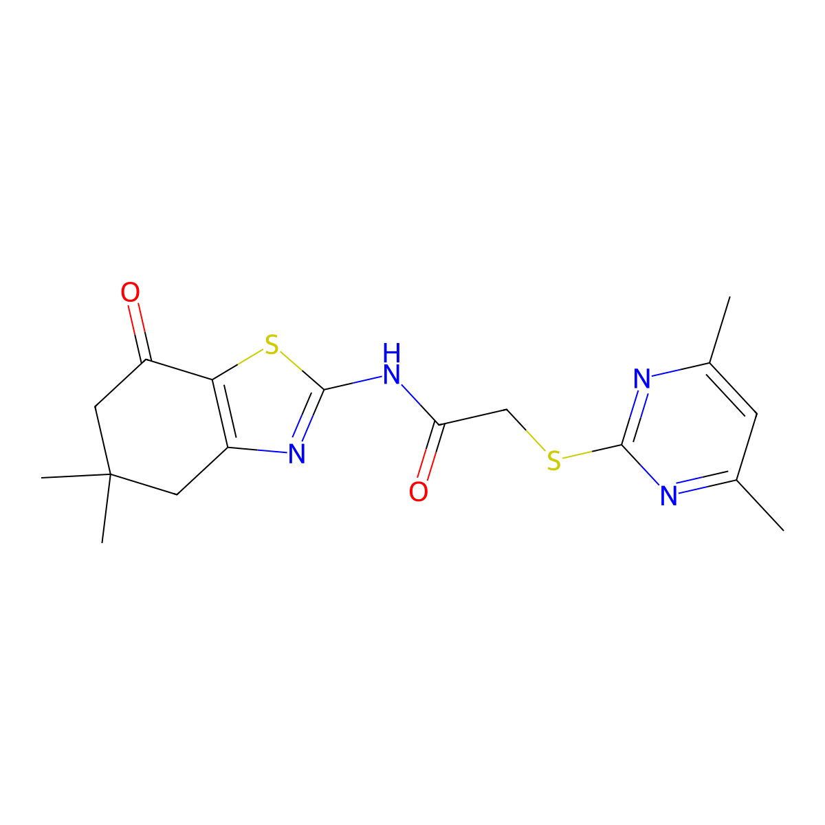 N-(5,5-dimethyl-7-oxo-4,6-dihydro-1,3-benzothiazol-2-yl)-2-(4,6-dimethylpyrimidin-2-yl)sulfanylacetamide molecular structure, CAS 309274-45-1
