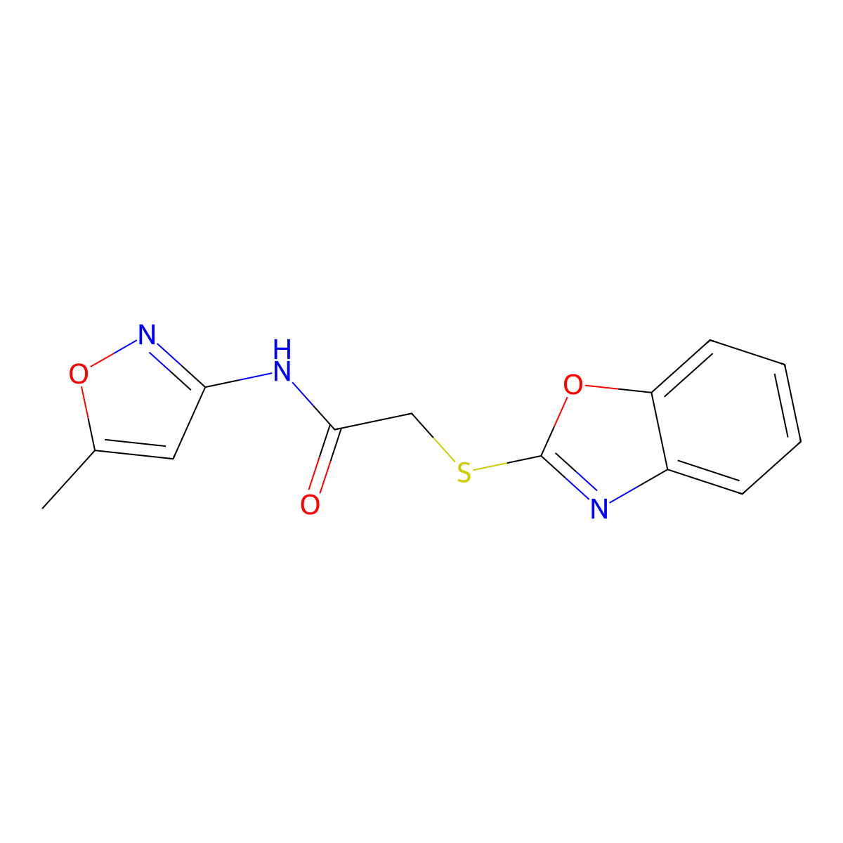 2-(1,3-benzoxazol-2-ylsulfanyl)-N-(5-methyl-1,2-oxazol-3-yl)acetamide molecular structure, CAS 309274-50-8
