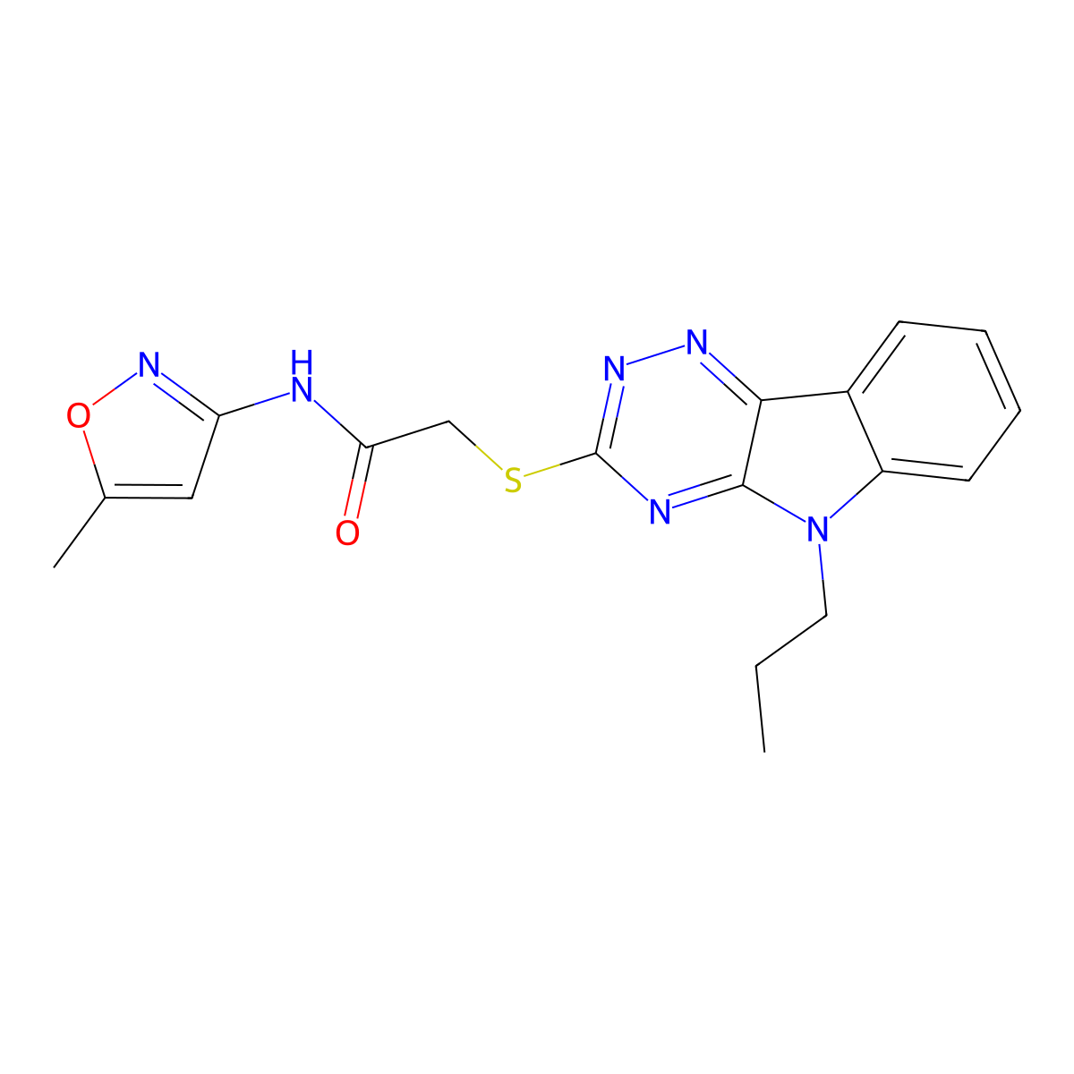 N-(5-methyl-1,2-oxazol-3-yl)-2-[(5-propyl-[1,2,4]triazino[5,6-b]indol-3-yl)sulfanyl]acetamide molecular structure, CAS 309274-51-9
