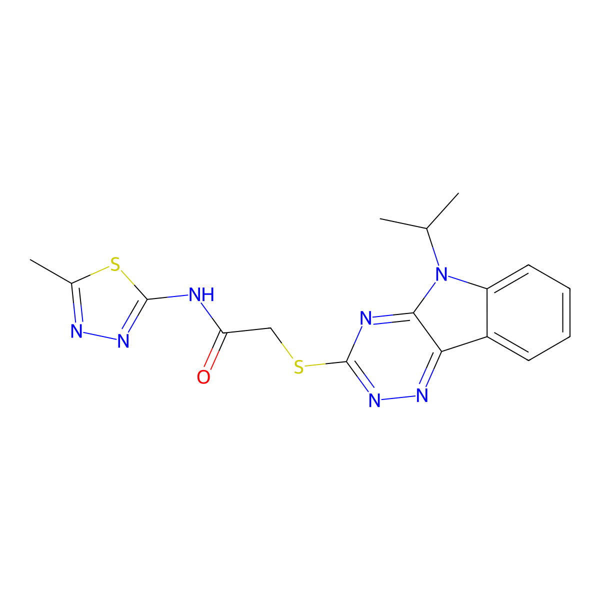 N-(5-methyl-1,3,4-thiadiazol-2-yl)-2-[(5-propan-2-yl-[1,2,4]triazino[5,6-b]indol-3-yl)sulfanyl]acetamide molecular structure, CAS 309274-55-3
