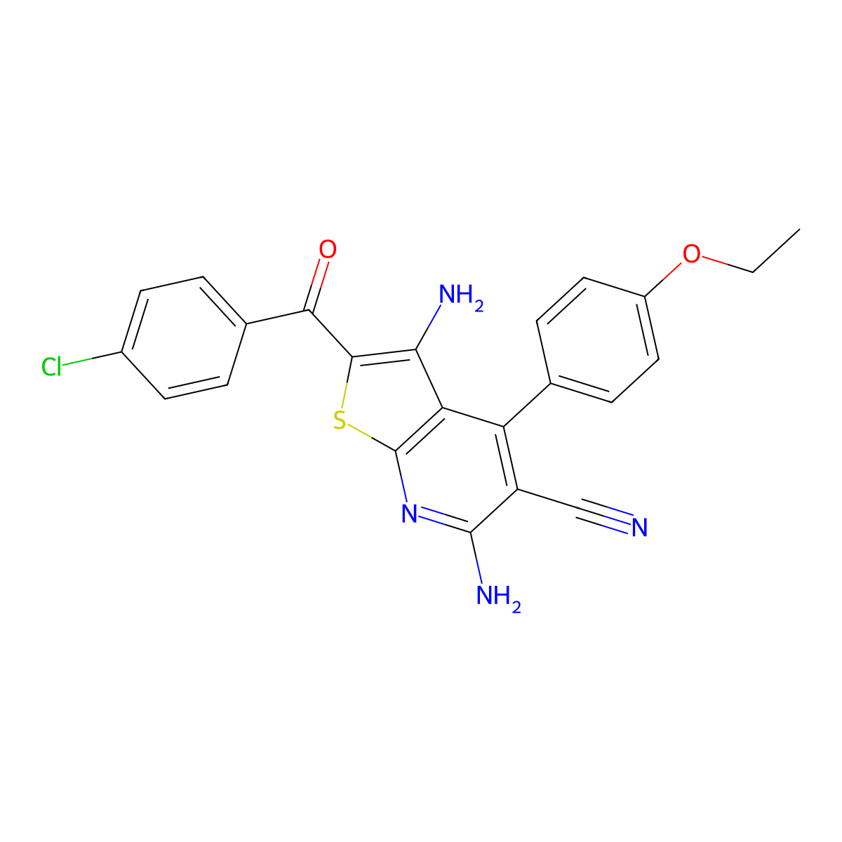 3,6-Diamino-2-(4-chlorobenzoyl)-4-(4-ethoxyphenyl)thieno[2,3-b]pyridine-5-carbonitrile molecular structure, CAS 309274-71-3